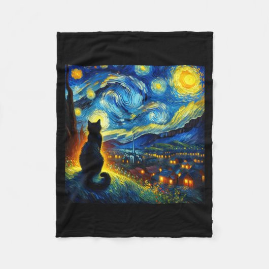 Black Cat Funny Cat Lover Mom Daddy Starry Night V Fleece Deken (Voorkant)