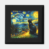 Black Cat Funny Cat Lover Mom Daddy Starry Night V Magneet (Voorkant)