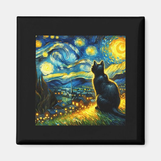 Black Cat Funny Cat Lover Mom Daddy Starry Night V Magneet (Voorkant)