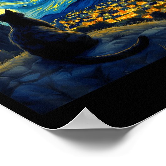 Black Cat Funny Cat Lover Mom Daddy Starry Night V Poster (Hoek)