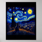 Black Cat Funny Cat Lover Mom Daddy Starry Night V Poster (Voorkant)