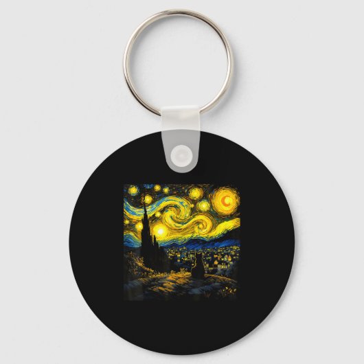 Black Cat Funny Cat Lover Mom Daddy Starry Night V Sleutelhanger (Voorkant)