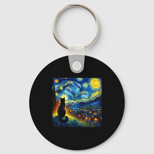 Black Cat Funny Cat Lover Mom Daddy Starry Night V Sleutelhanger (Voorkant)