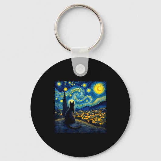 Black Cat Funny Cat Lover Mom Daddy Starry Night V Sleutelhanger (Voorkant)