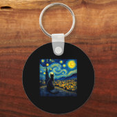 Black Cat Funny Cat Lover Mom Daddy Starry Night V Sleutelhanger (Voorkant)