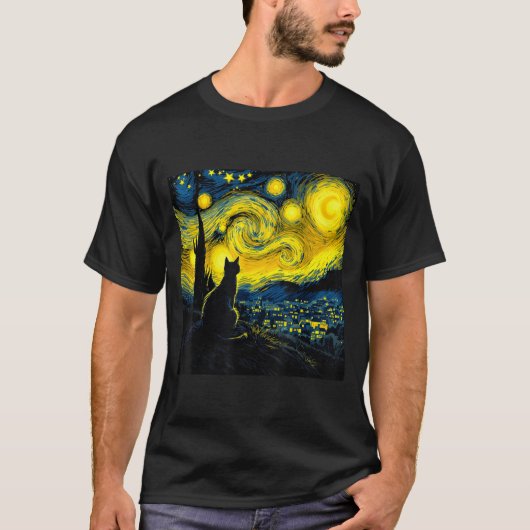 Black Cat Funny Cat Lover Mom Daddy Starry Night V T-shirt (Voorkant)
