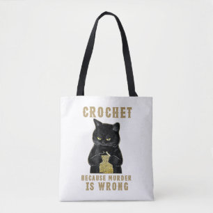 Black Cat Funny Crochet omdat moord fout is Tote Bag