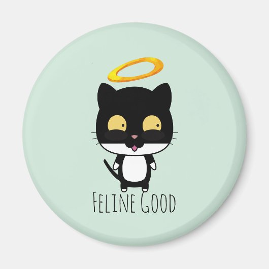 Black Cat Funny Pun met Halo - Feline Good Magneet (Voorkant)
