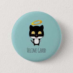 Black Cat Funny Pun met Halo - Feline Good Ronde Button 5,7 Cm