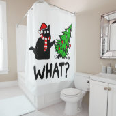 Black Cat Funny Pushing-kerstboom Douchegordijn (In situ)