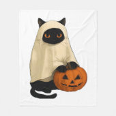 Black Cat Ghost met Pumpkin Essential T-Shirt Fleece Deken (Voorkant)