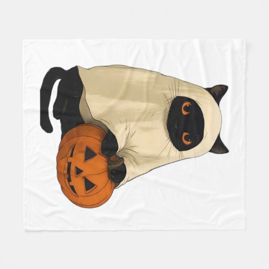 Black Cat Ghost met Pumpkin Essential T-Shirt Fleece Deken (Voorkant (Horizontaal))
