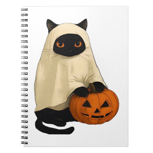 Black Cat Ghost met Pumpkin Essential T-Shirt Notitieboek (Voorkant)