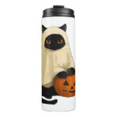 Black Cat Ghost met Pumpkin Essential T-Shirt Thermosbeker (Voorkant)