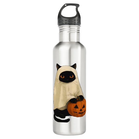Black Cat Ghost met Pumpkin Essential T-Shirt Waterfles (Voorkant)