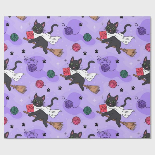 Black Cat Ghost Pattern – Schattigee katten in kos Cadeaupapier (Vlak)