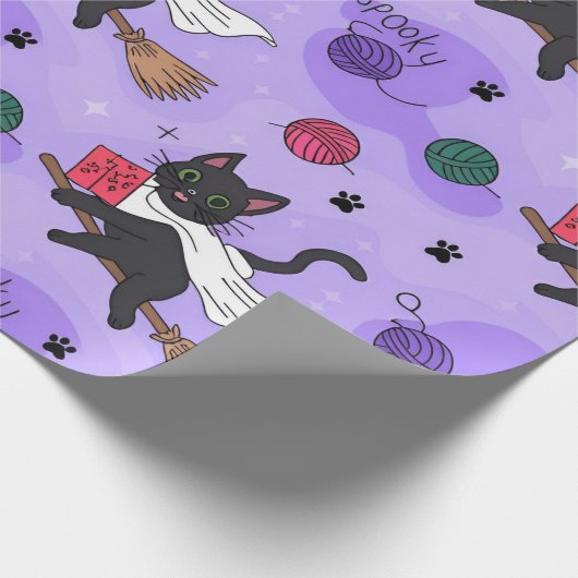Black Cat Ghost Pattern – Schattigee katten in kos Cadeaupapier (Hoek)