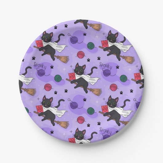 Black Cat Ghost Pattern – Schattigee katten in kos Papieren Bordje (Voorkant)
