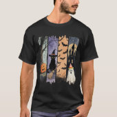 Black Cat, Ghost, Pumpkin, Bats & Haunted House T-shirt (Voorkant)
