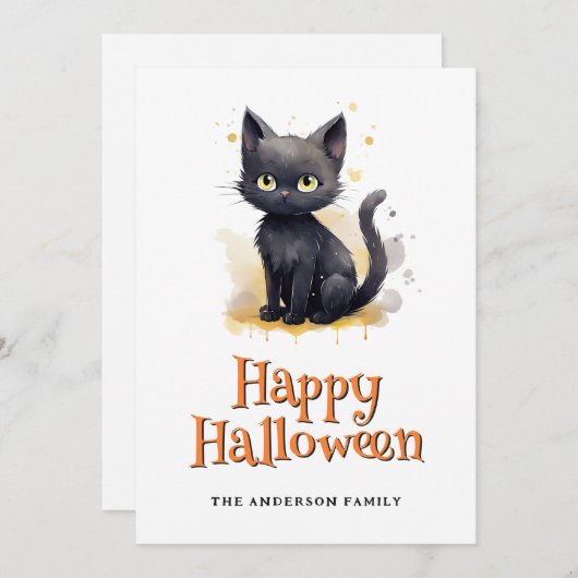 Black Cat Ghosts Jack O'Lanterns Halloween Kaart (Voorkant / Achterkant)