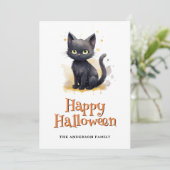 Black Cat Ghosts Jack O'Lanterns Halloween Kaart (Staand voorkant)