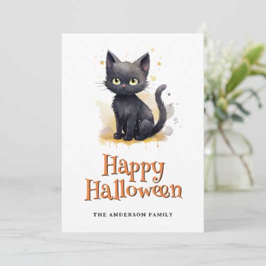 Black Cat Ghosts Jack O'Lanterns Halloween Kaart (Staand voorkant)