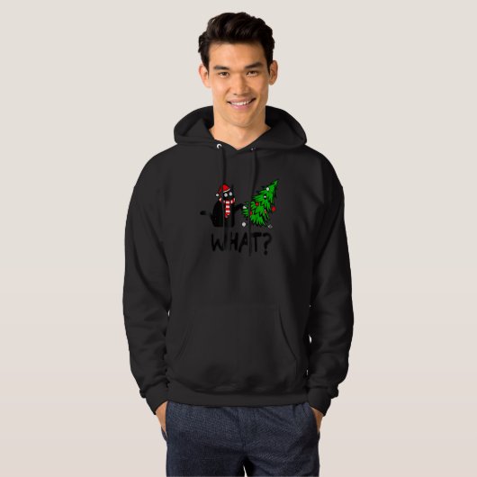 Black Cat Gift Pushing Christmas Tree Over Cat Wha Hoodie (Voorkant volledig)
