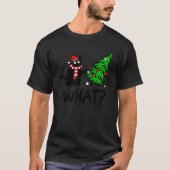 Black Cat Gift Pushing Christmas Tree Over Cat Wha T-shirt (Voorkant)