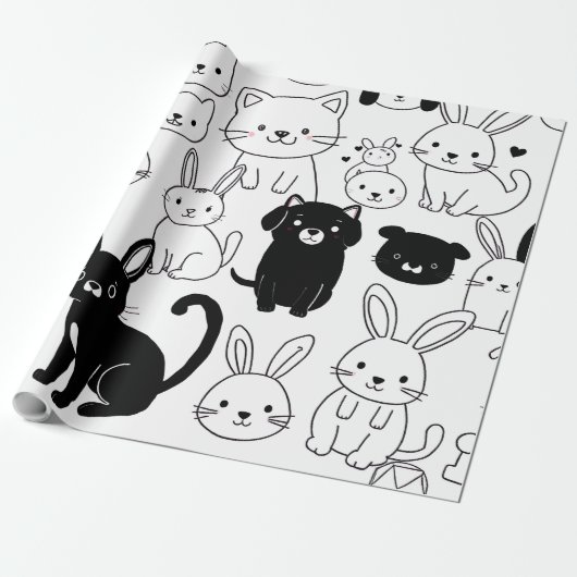 Black Cat Gift Wrapping Paper  Cadeaupapier (Uitgerold)