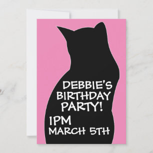 BLACK CAT GIRLS BIRTHDAY PARTY INVITATIONS KAART