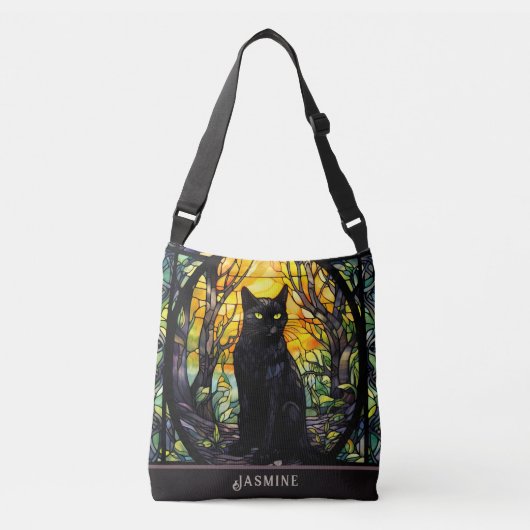 Black Cat Glas in lood Geel Crossbody Tas (Voorkant)