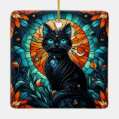 Black Cat Glas in lood Graphic Keramisch Ornament (Achterkant)