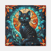 Black Cat Glas in lood Graphic Magneet (Voorkant)