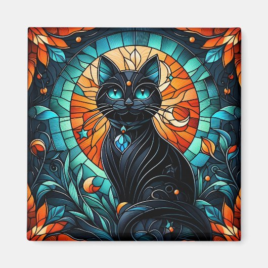 Black Cat Glas in lood Graphic Magneet (Voorkant)