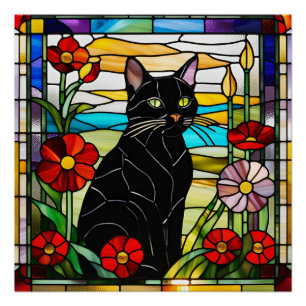 Black Cat Glas in lood Perfect Poster
