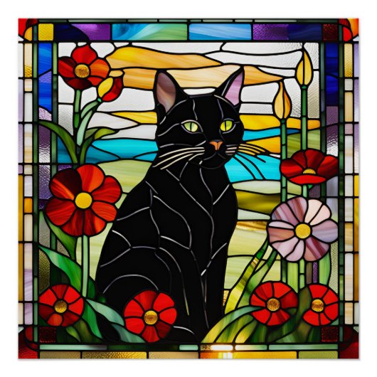 Black Cat Glas in lood Perfect Poster (Voorkant)