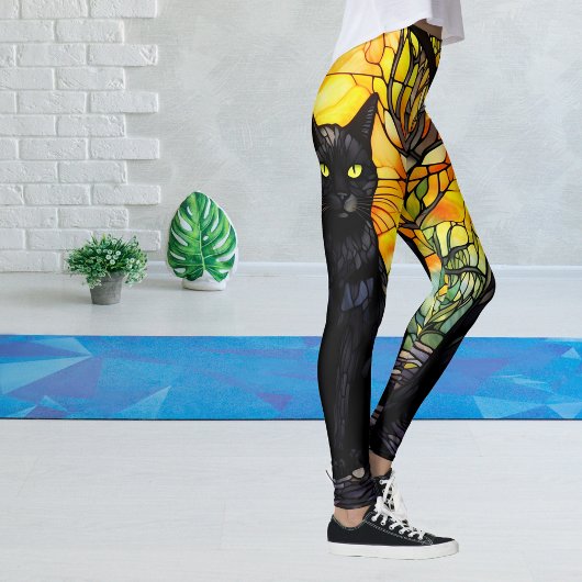 Black Cat Glas in lood Yellow Yoga Leggings