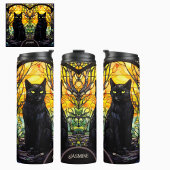 Black Cat Glas in lood Yellow Yoga Thermosbeker