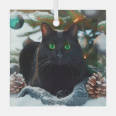 Black Cat Glass Kerst Ornament (Voorkant)