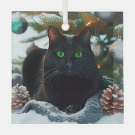 Black Cat Glass Kerst Ornament