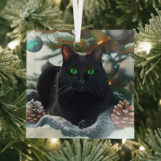 Black Cat Glass Kerst Ornament (Insitu)