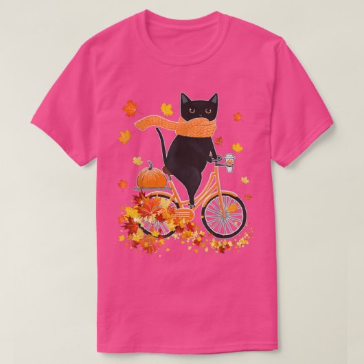 Black Cat Go Cycling Autumn Herfst Thanksgiving T-shirt (Design voorkant)