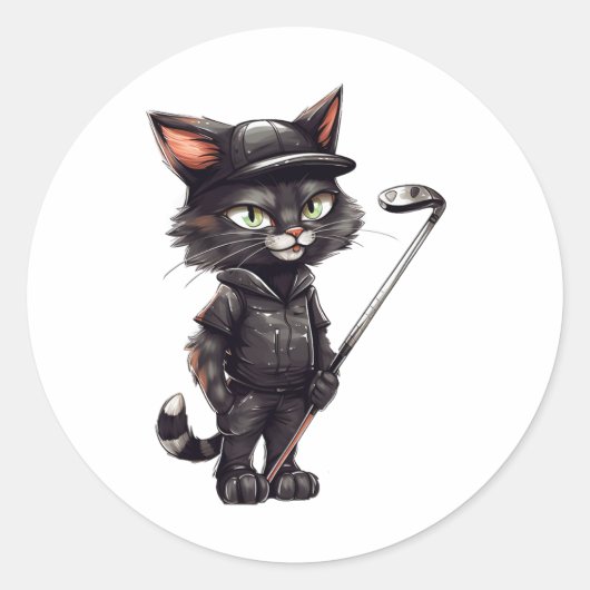 Black Cat Golf Ronde Sticker (Voorkant)