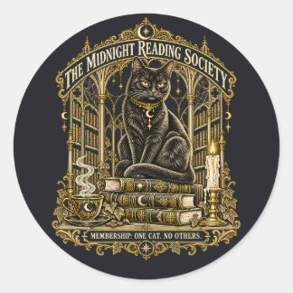 Black Cat Gotische Goud Middennacht Leessociëteit Ronde Sticker