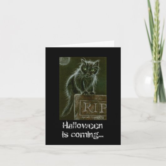 Black Cat Gravestone RIP Halloween komt eraan Kaart (Voorkant)