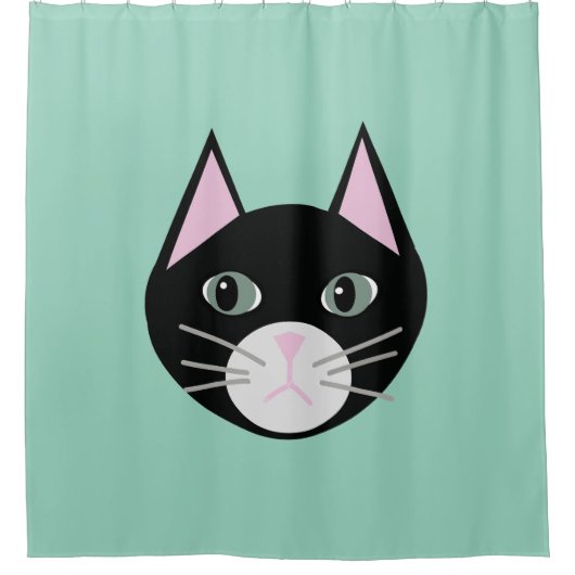 Black Cat Green Douchegordijn (Voorkant)