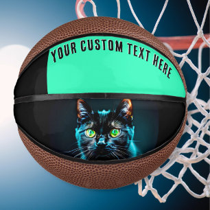 Black Cat Green Eyes Animal Afbeelding Aangepaste  Basketbal