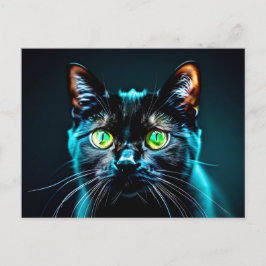 Black Cat Green Eyes Feline Kat Dier Huisdier Briefkaart