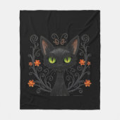  Black Cat Green Eyes Filigree Design Fleece Deken (Voorkant)