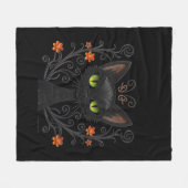  Black Cat Green Eyes Filigree Design Fleece Deken (Voorkant (Horizontaal))